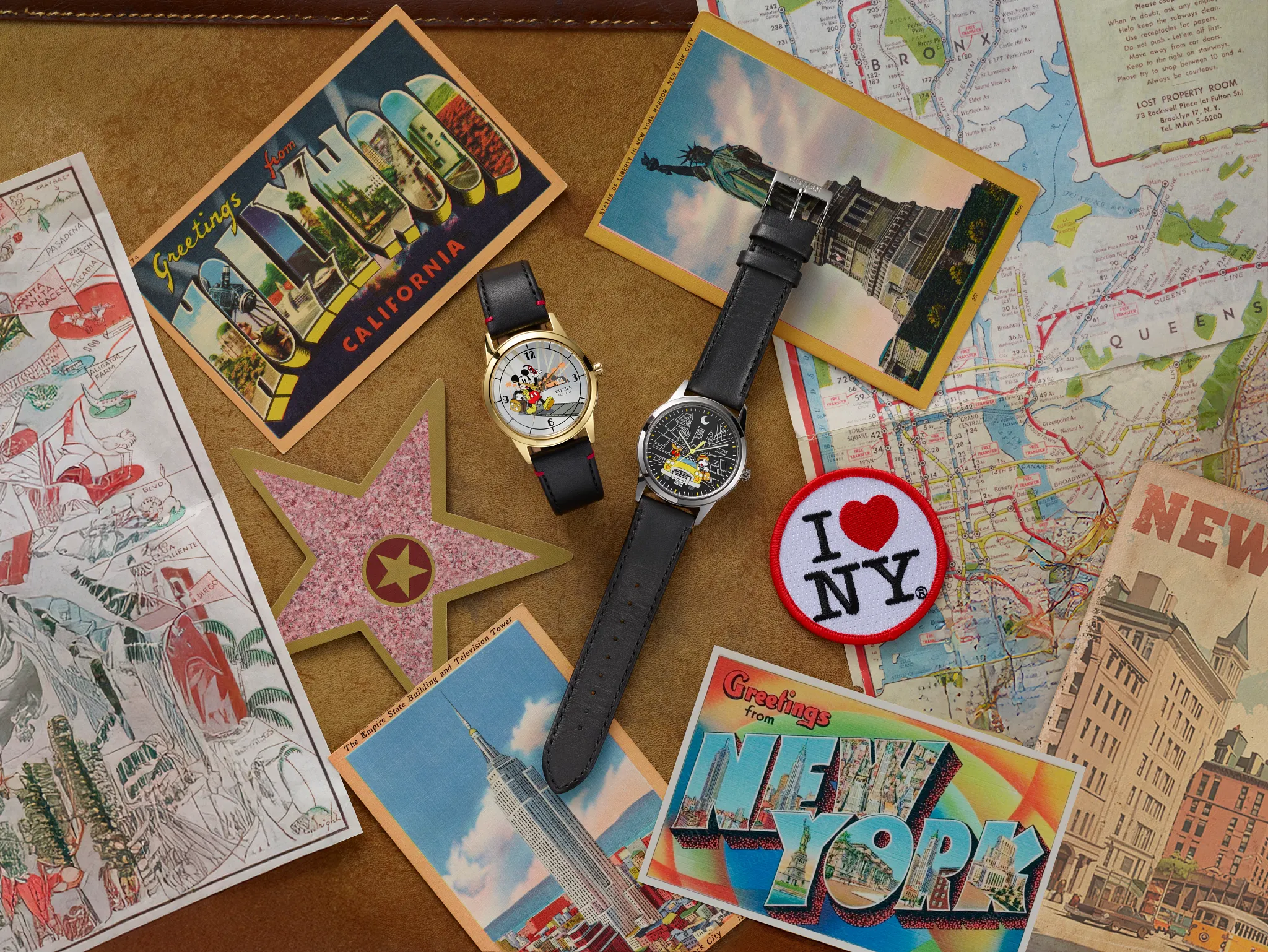 Mickey Mouse & Pluto Take NYC Black Dial Leather Strap AW1860-01W